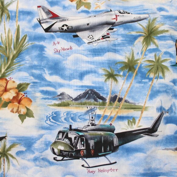 Kalaheo Hawaiian Shirt Mens XL Blue S/S WWII Bombers Fighters Planes Made in USA - Picture 8 of 14